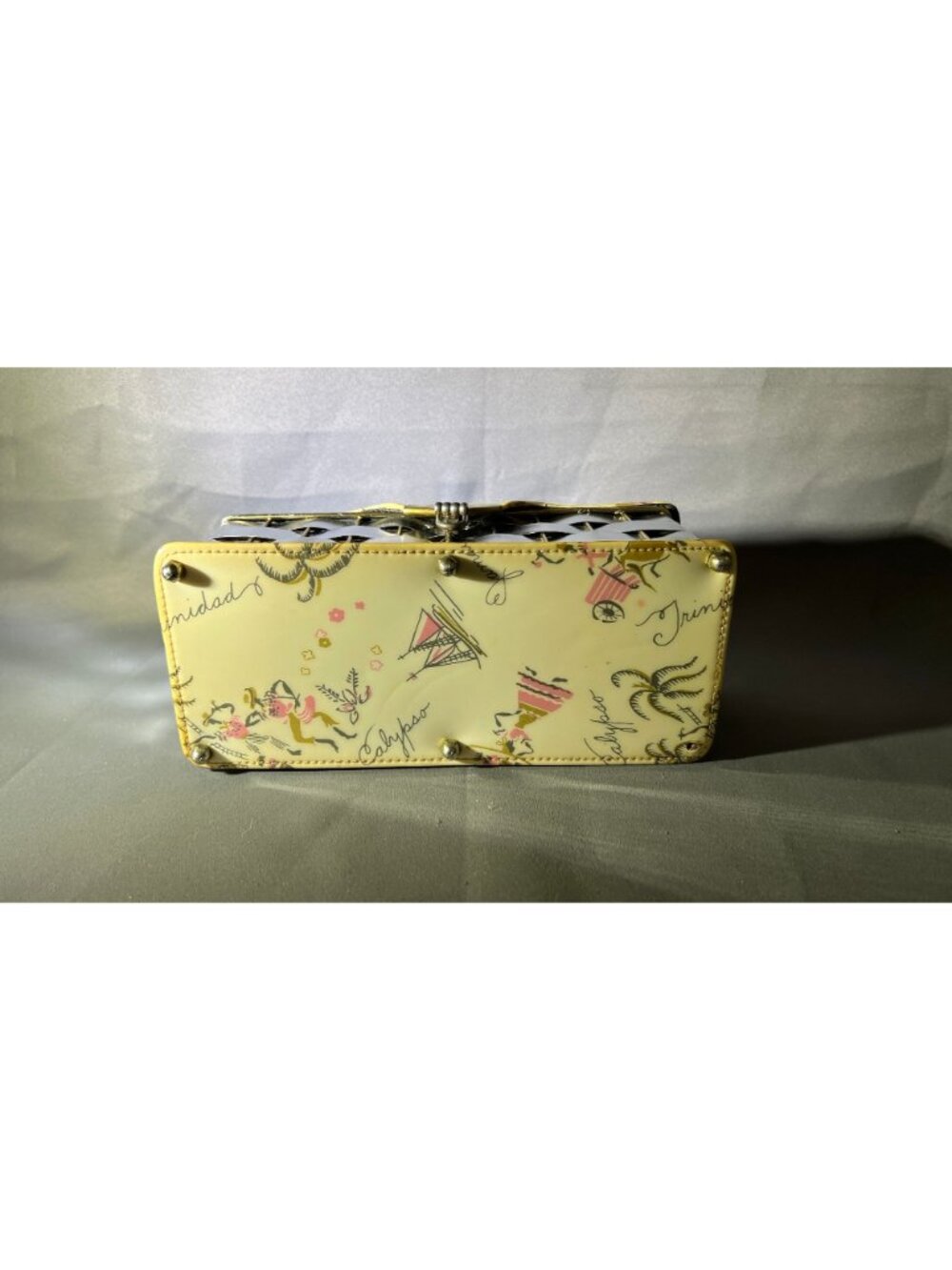 Vintage Woven Metal Basket Purse With Map Print Handle Detail - Picture 3 of 6